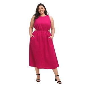 Banana Republic Linen Blend Cutout Midi Dress Maui Rose Pink Sleeveless Size 14